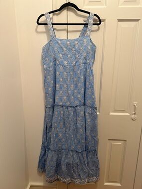 Madison Mathews Light Blue Floral Tiered Maxi Dress